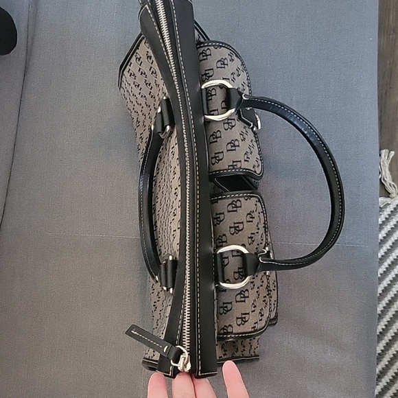 Dooney & Bourke Gray Canvas Black Leather Trim Satchel Shoulder Bag - Picture 10 of 16